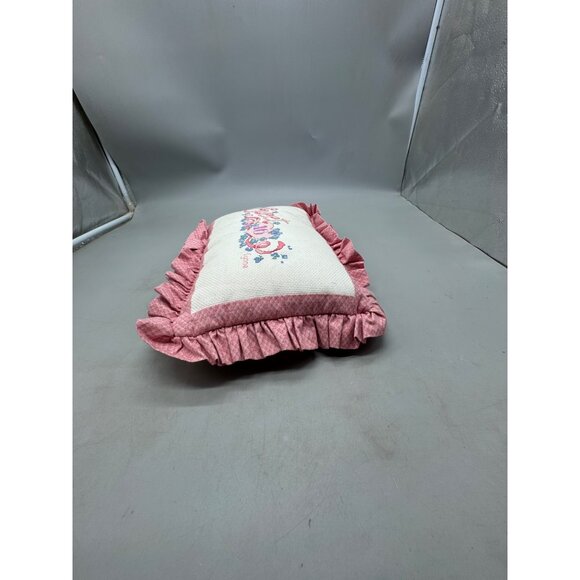 Handmade Cross-Stitched Sweet 16 Lynne Pillow With Pink Ruffled Edges & Floral D - Picture 6 of 8